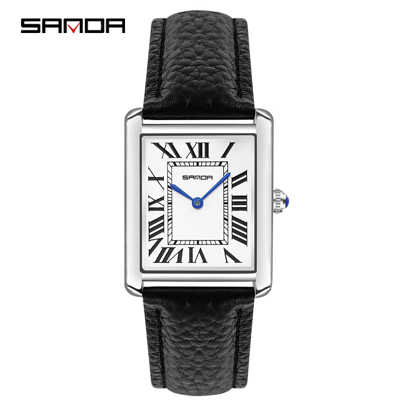 Leather Watch Band Men - Sanda-Relojes de pulsera rectangulares para hombre