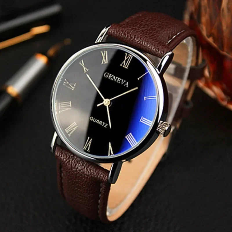 Leather Watch Band Men - Reloj de cuarzo de marca famosa