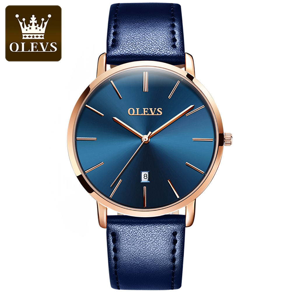 Leather Watch Band Men - Reloj de cuarzo Original OLEVS para