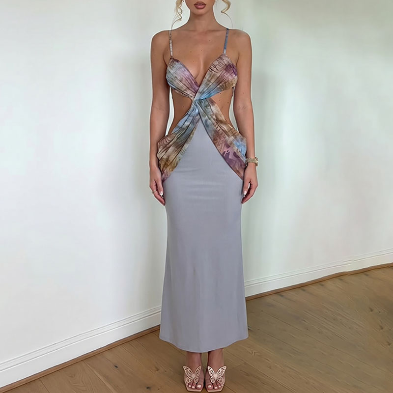 Vestido largo sexy con cuello  - Mesh Strap Metal reseña y precio