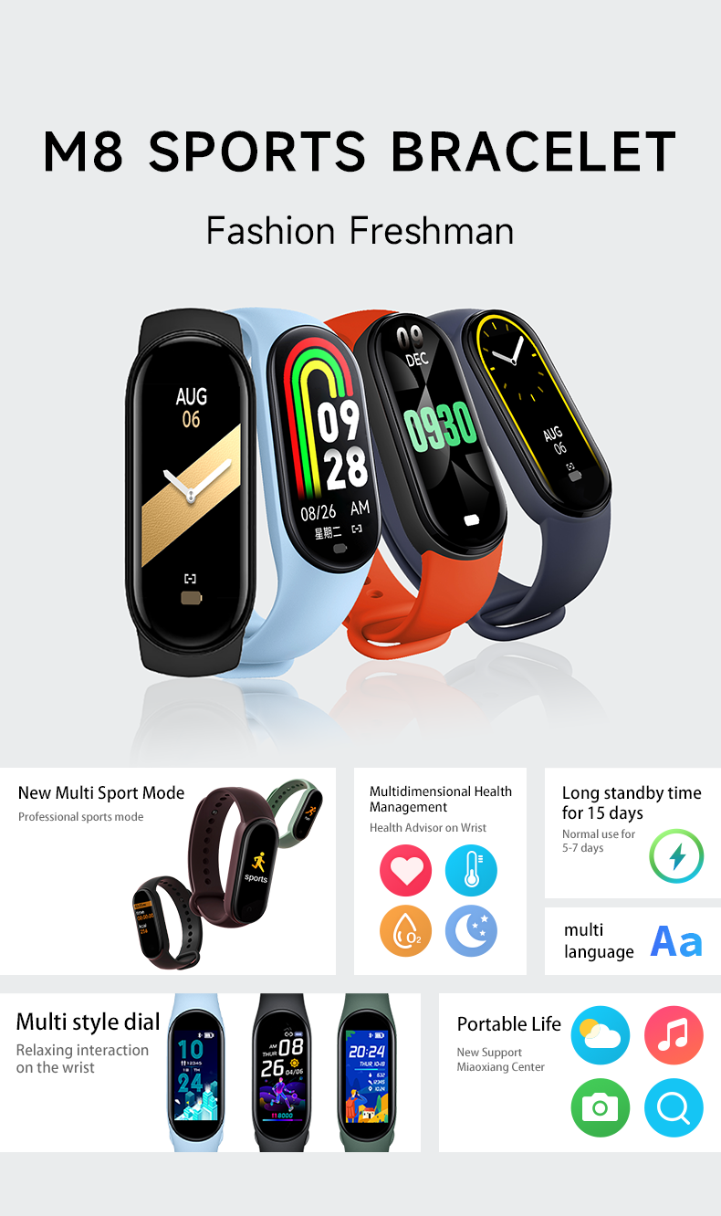 Reloj inteligente M8 para homb - Silicone Band Women reseña y precio