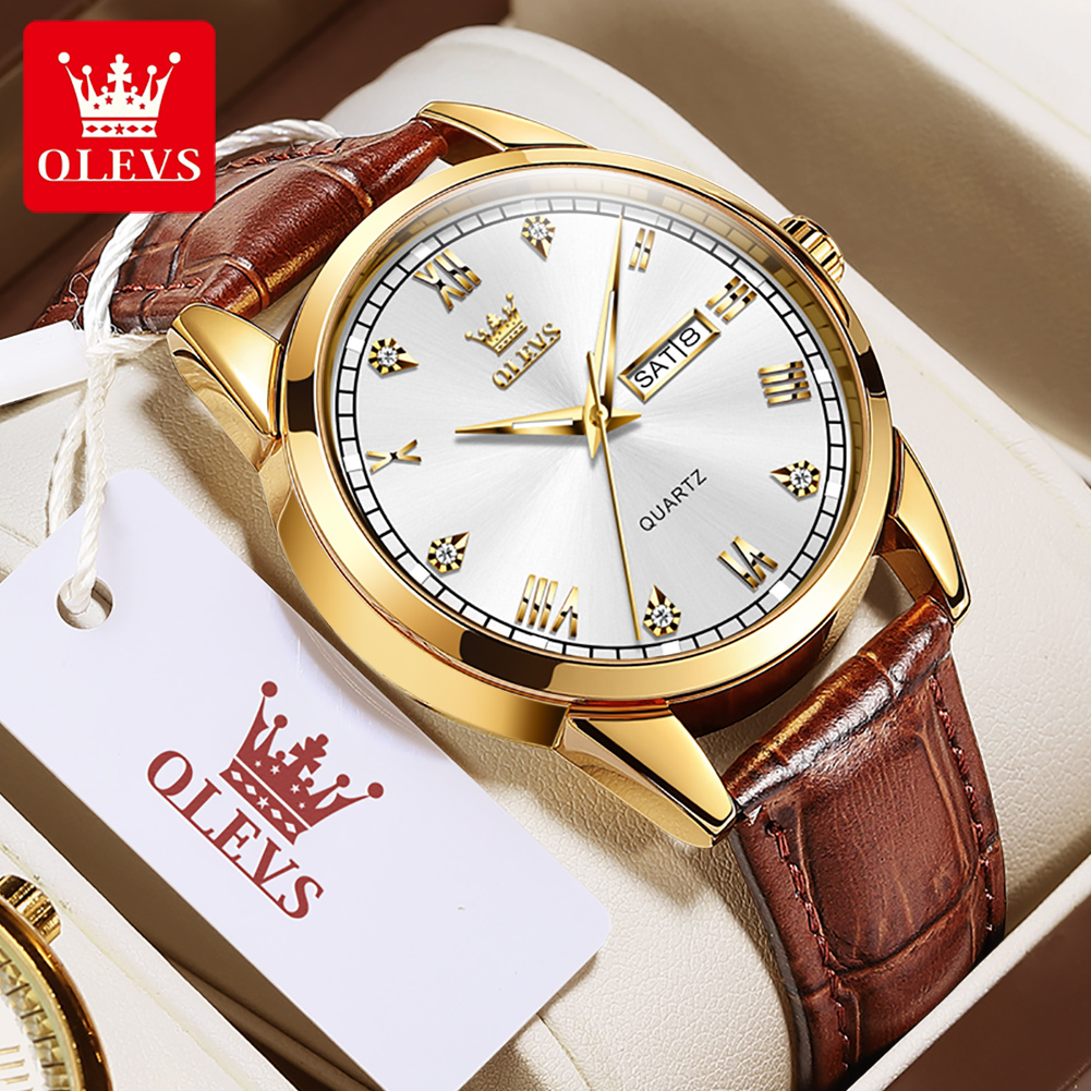OLEVS 6896 Reloj de cuarzo par - Leather Watch Band Men reseña y precio