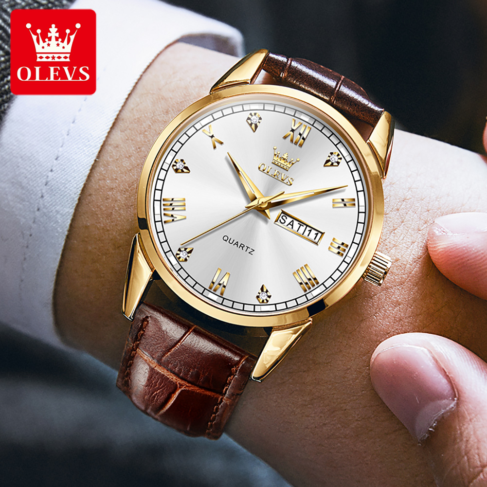 OLEVS 6896 Reloj de cuarzo par - Leather Watch Band Men reseña y precio