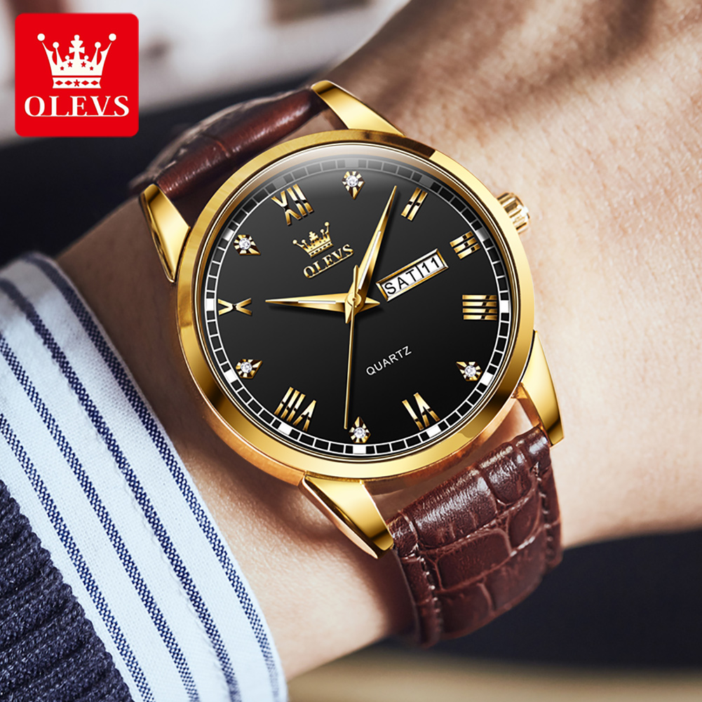 OLEVS 6896 Reloj de cuarzo par - Leather Watch Band Men reseña y precio