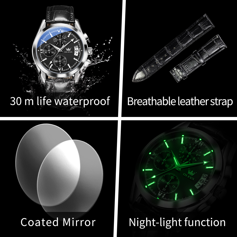 OLEVS, Reloj de lujo para Homb - Leather Watch Band Men reseña y precio